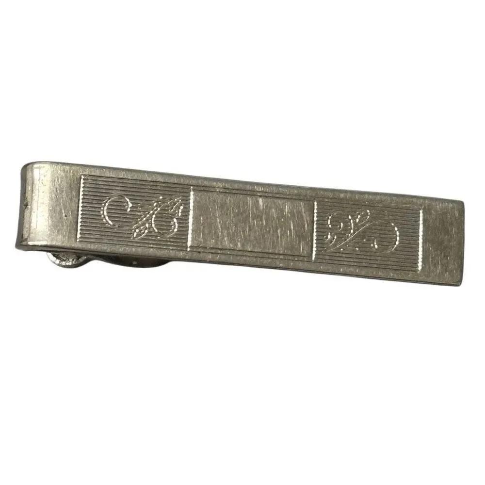Stylized Flowers Vintage Silver Tone Tie Clip With Design